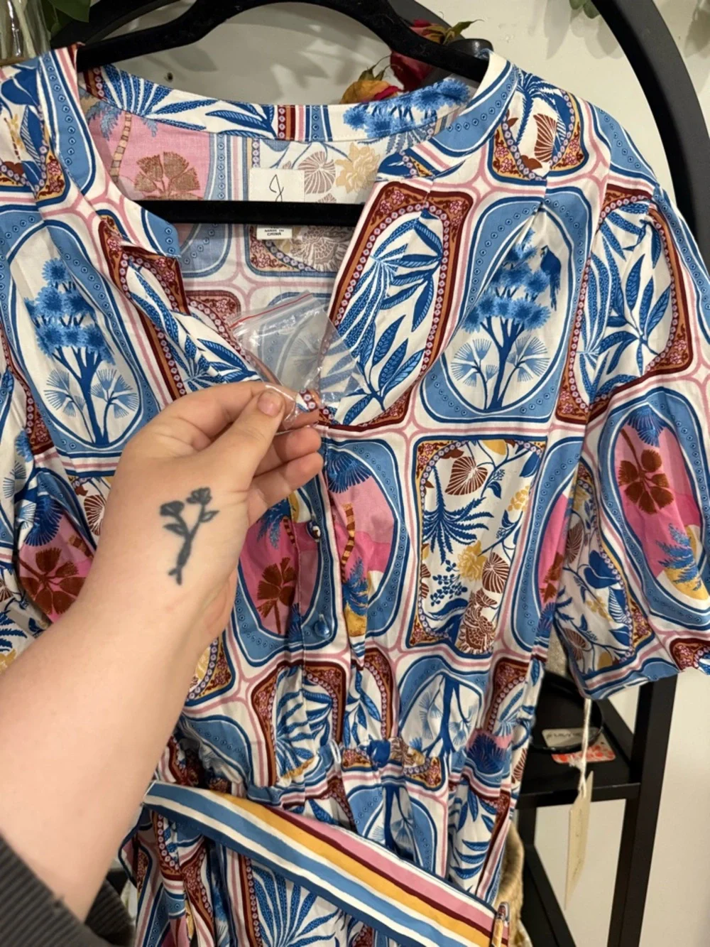 Joie Printed Belted Mini Dress | Size 16 | Boho Floral Tile Print | NWT - Picture 10 of 13